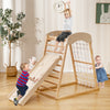 6-in-1 Jungle Gym Wooden Indoor Playground with Double-Sided Ramp and Monkey Bars-Natural - Gallery View 1 of 9