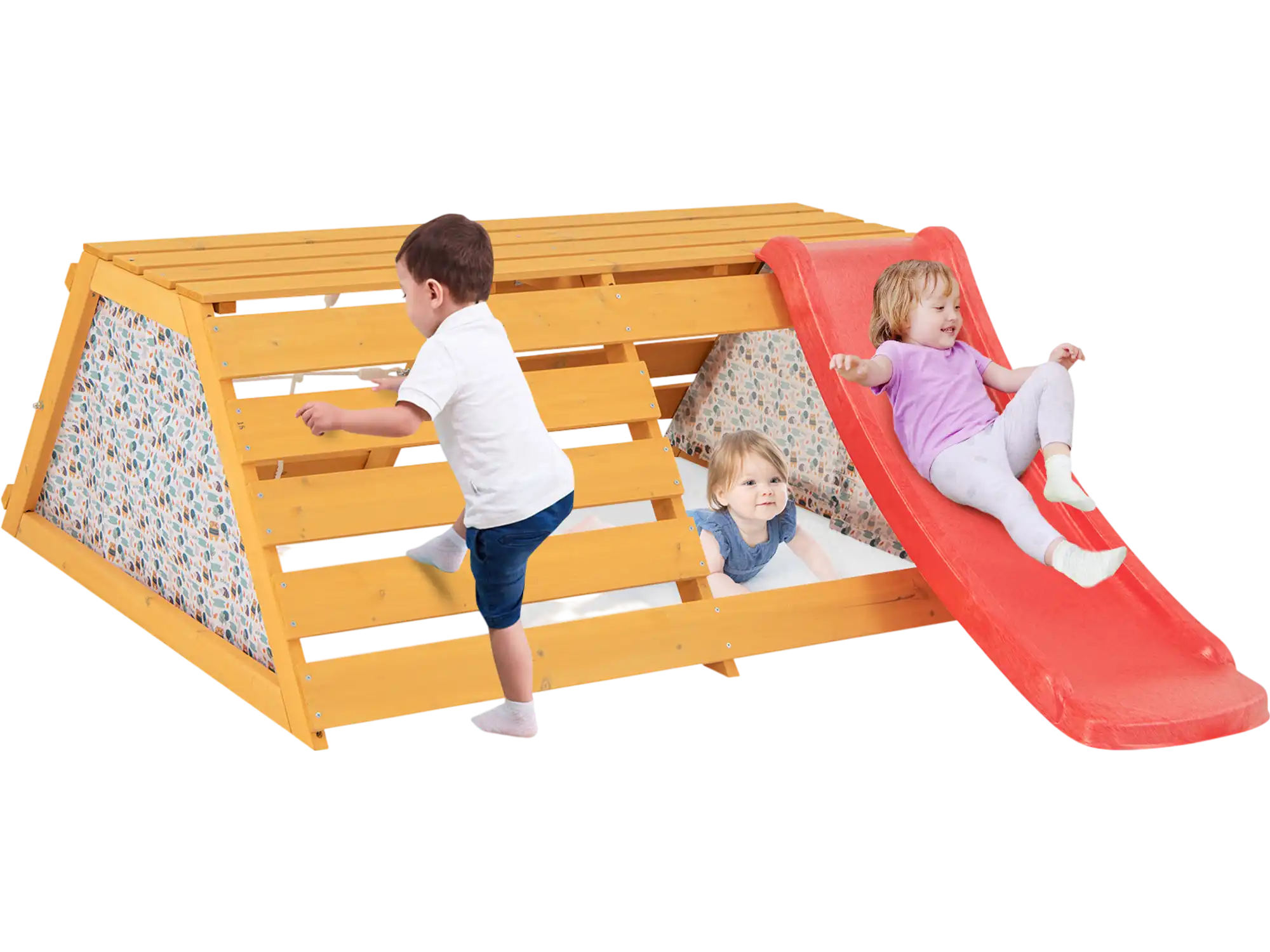 Costway 5-in-1 Wooden Indoor Jungle Gym Playground Slide Climber 25387416 New