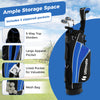 Junior complete golf club set in blue featuring fiberglass and steel clubs, designed for ages 8 to 10 for easy handling.