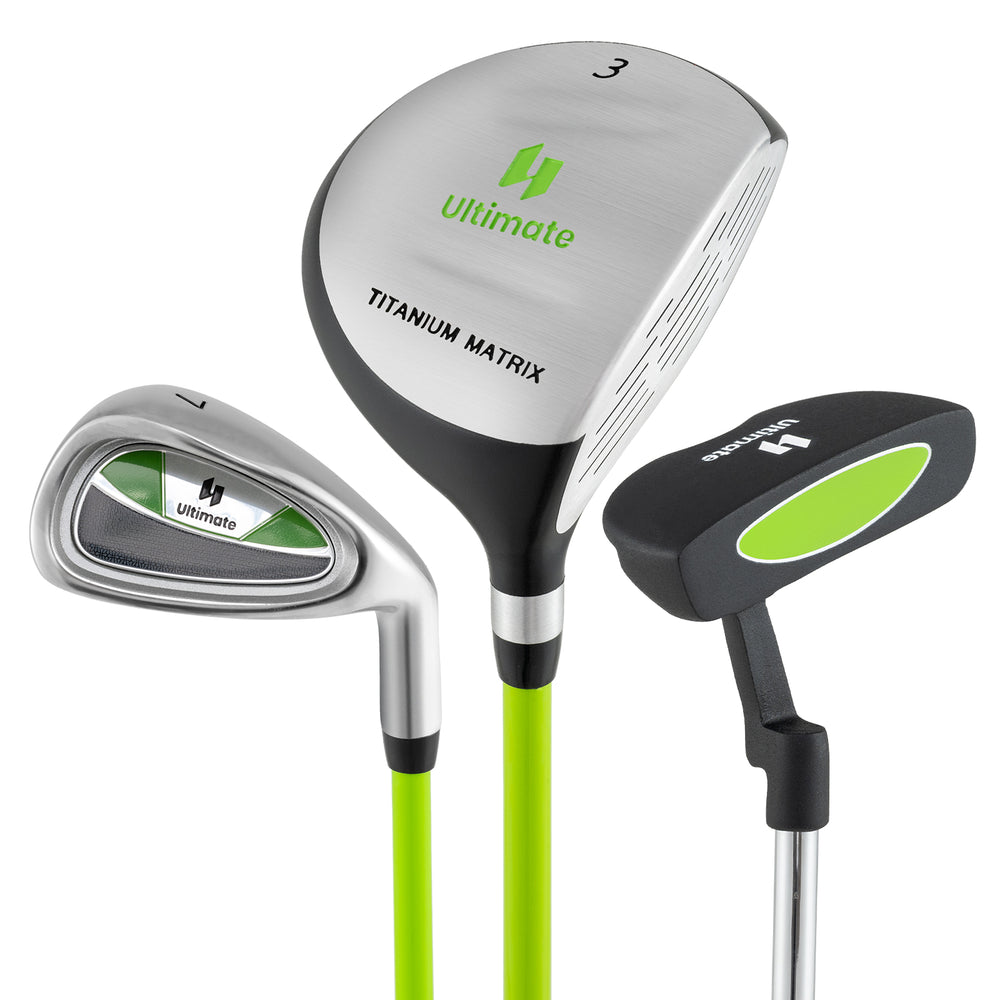 Junior mallet putter with lightweight aluminum head, stainless steel shaft, and non-slip grip, ideal for kids aged 8-10.