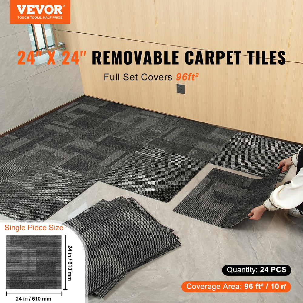 Vevor Carpet Tiles Reusable 24" Peel and Stick Squares 96 Sq. Ft. Soft Padded Gray 24 PCS New