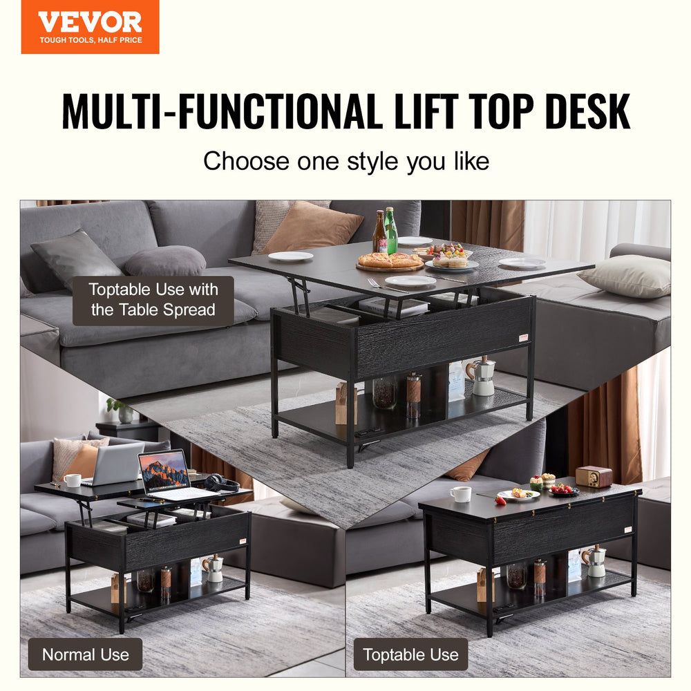 Vevor Lift Top Coffee Table 39.3" x 19.6"  Multi-Functional with Storage and Built-In Power Outlet Brown New