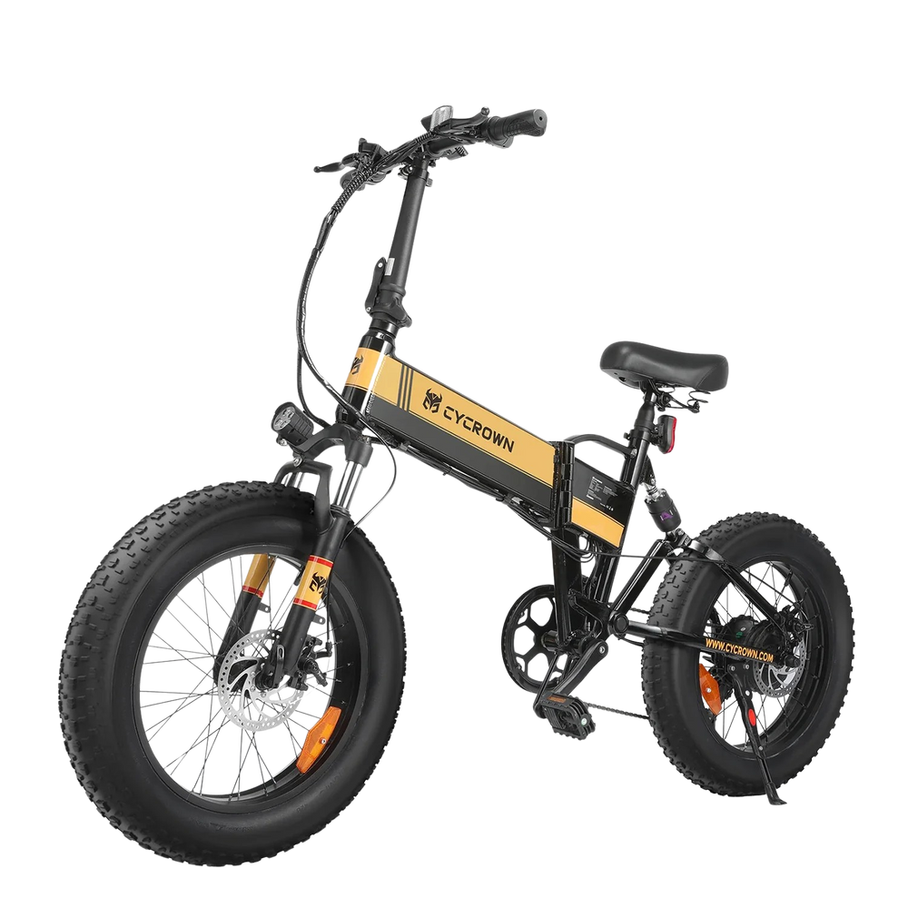 Cycrown CycKnight Fat Tire Folding Electric Bicycle 7 Speed 20" 500W Motor with Peak 750W 48V 12.5Ah Lithium Battery 20 MPH 48 Mile Range Black New Canada Only