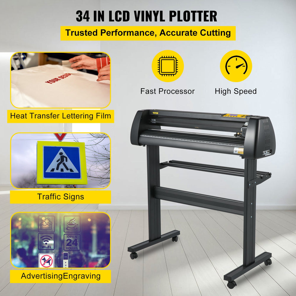 Vevor Vinyl Cutter Machine 34" Plotter LCD Display Adjustable Force and Speed 3 Blades New