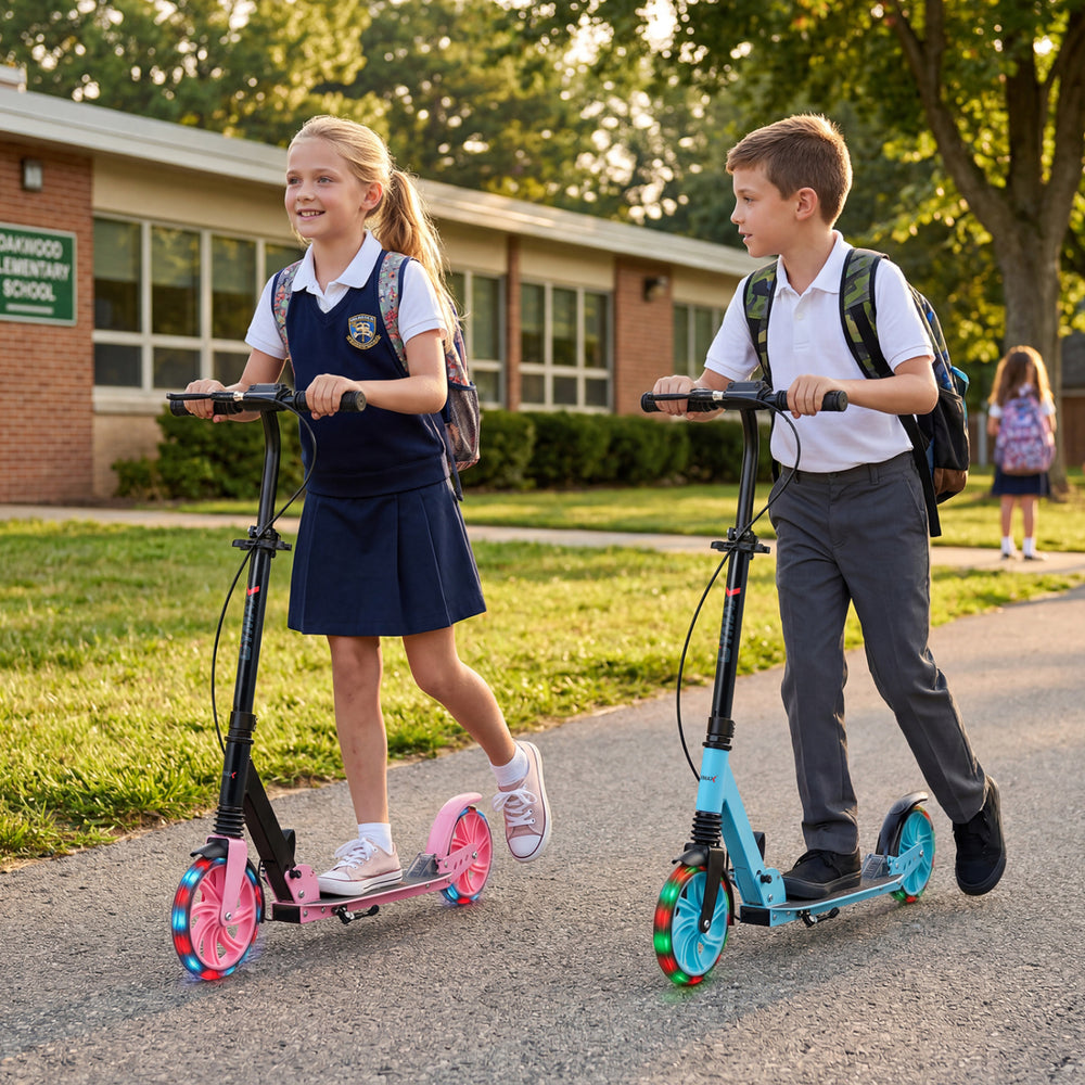 Kick Scooter for Kids Teens Adults Age 8+ Foldable Scooter with Large Light-up Wheels-Blue - Gallery View 1 of 11