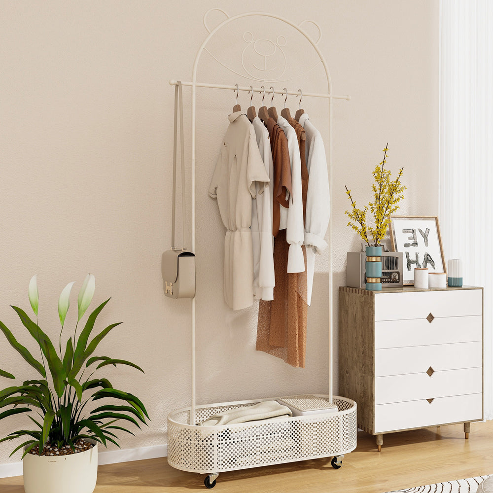 Kid Clothes Rack with 3 Adjustable Heights and Wheels-White - Gallery View 1 of 10