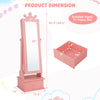 Kids play jewelry armoire in pink with full-length mirror, storage drawers, and crown design for ages 3 and up.