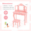 Kid vanity table set in pink with tri-folding mirror, LED lights, and spacious storage for kids' rooms.