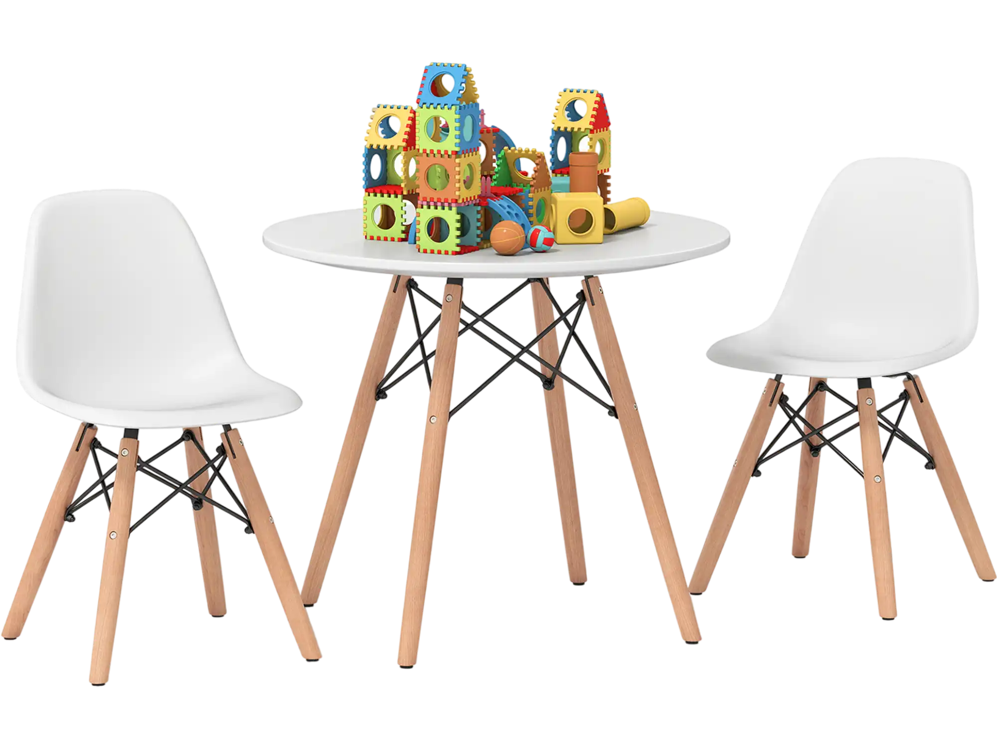 Costway Kids Modern Dining Table Set w/ 2 Armless Chairs 41582367 New