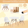 Kid's modern dining table set featuring a round table and two armless chairs with solid beech wood legs for stability.