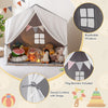 Kid's play tent in gray with breathable windows, flag banner, and washable cotton mat for indoor or outdoor fun.