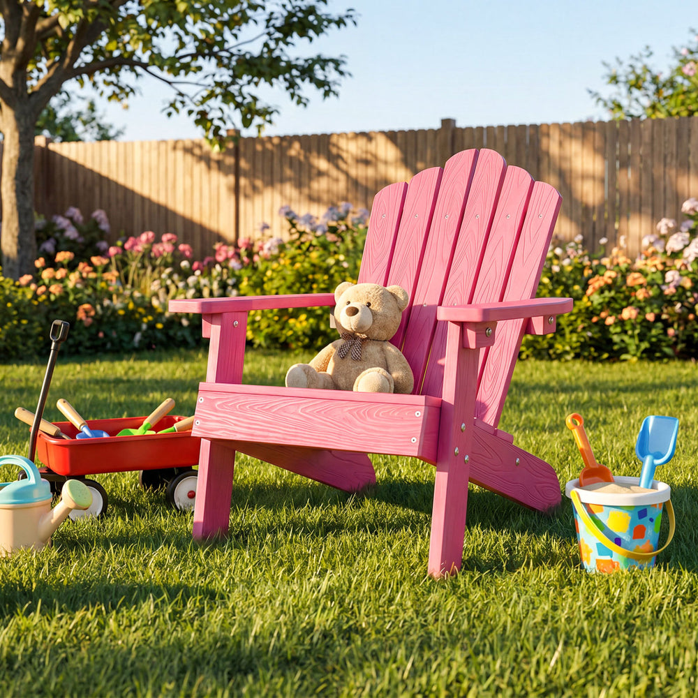 Kids Adirondack Chair All-weather Outdoor Chair for Children with Tilted High Backrest-Pink - Gallery View 1 of 9