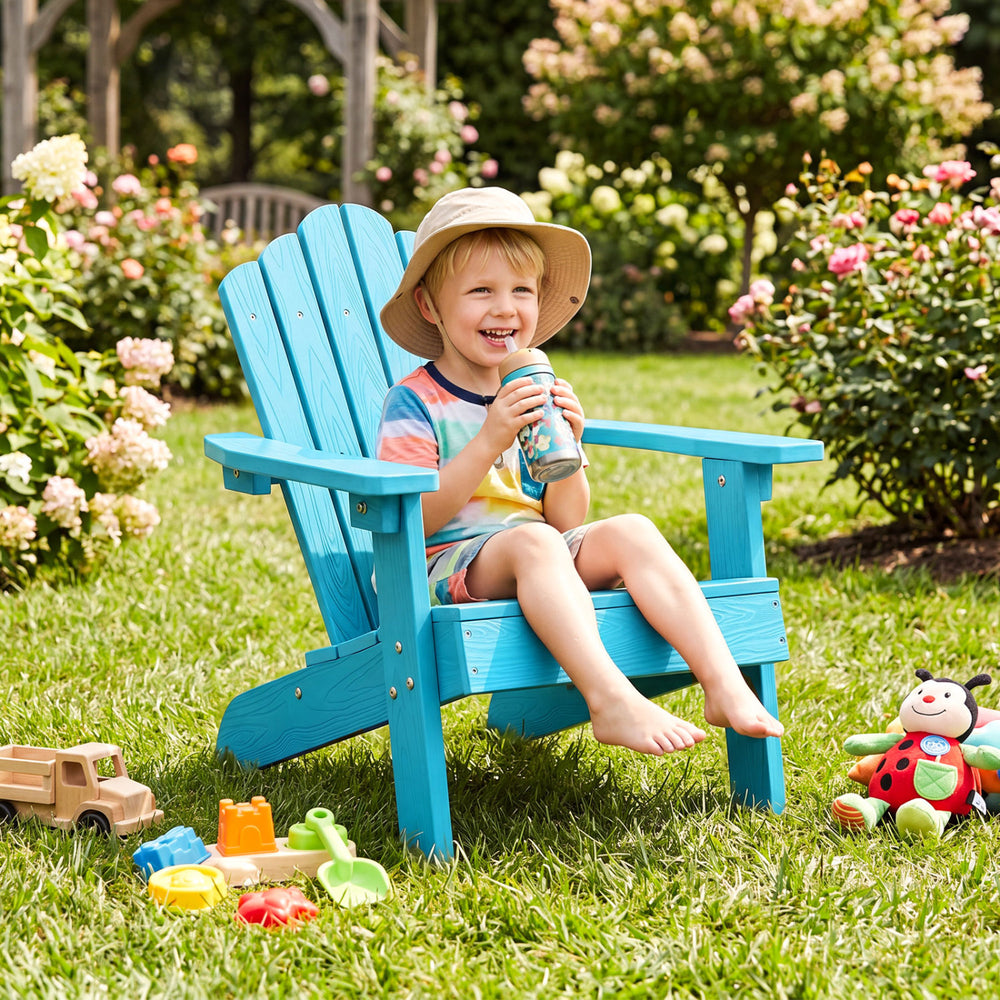 Kids Adirondack Chair All-weather Outdoor Chair for Children with Tilted High Backrest-Turqouise - Gallery View 1 of 9
