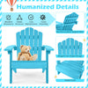 Kids Adirondack chair in turquoise with tilted high backrest, reinforced support, and slatted seat for outdoor use.