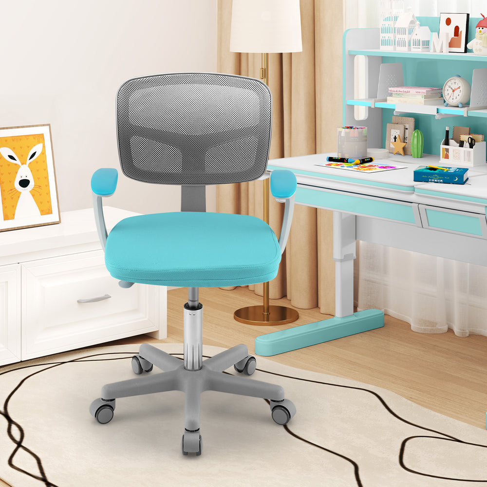 Adjustable Desk Chair with Auto Brake Casters for Kids-Turquoise - Gallery View 1 of 10