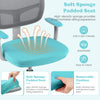 Soft sponge padded seat of the turquoise adjustable desk chair, designed for comfort and easy cleaning for kids.