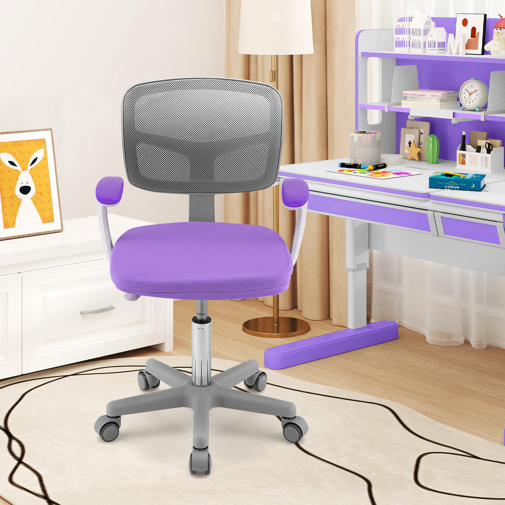 Adjustable Desk Chair with Auto Brake Casters for Kids-Purple - Gallery View 1 of 10