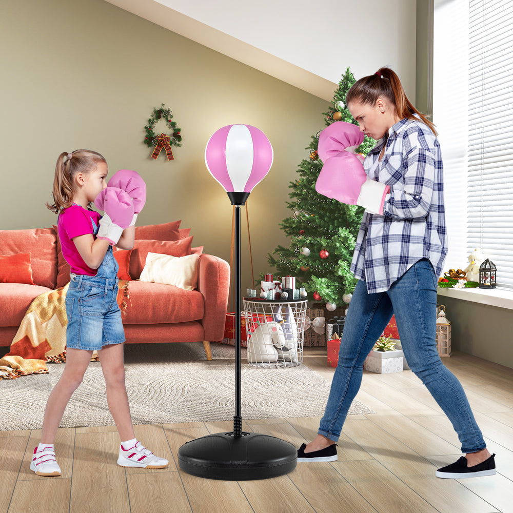 Kids Adjustable Stand Punching Bag Toy Set with Boxing Glove and Base-Pink - Gallery View 1 of 9