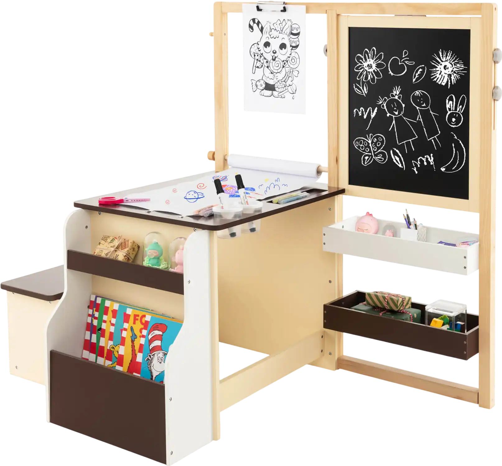 Costway Kids Art Center Wooden Table Bench Set 92316475 New