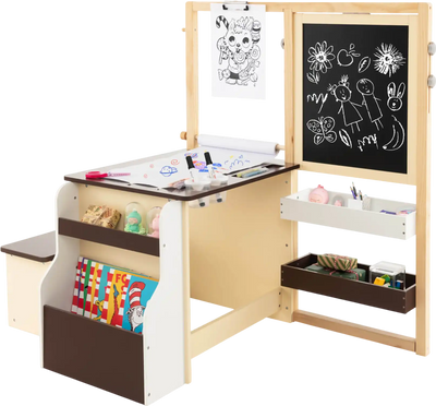 Costway Kids Art Center Wooden Table Bench Set 92316475 New