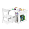Kids art table and chair set in white with storage, removable paint cups, and replaceable paper roll for creative play.