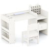 Kids art table and chair set in white with detachable paper roll holder and storage cabinet for creative play.