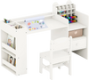 Kids art table and chair set in white with paper roll holder, storage cubes, and rounded edges for safe crafting.
