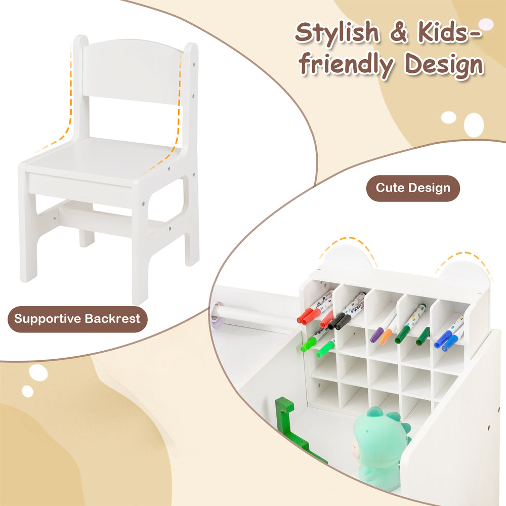 Kids art chair in white with supportive backrest, designed for comfort and creativity in play areas.
