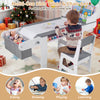 Kids art table and chair set in gray with paper roll, perfect for drawing, playing, and studying with ample storage.