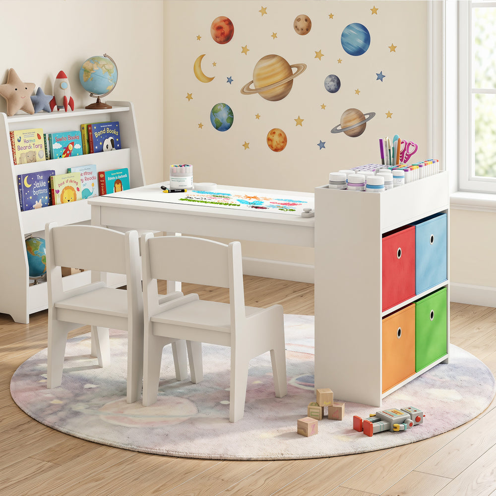 Kids Art Table and Chairs Set with 2 Chairs and Paper Roll-White - Gallery View 1 of 7
