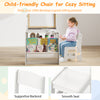 Kids art chair with supportive backrest and smooth seat, designed for cozy sitting at a grey art table for drawing and.