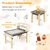 Kids art table dimensions with paper roll and storage bins, designed for two children to safely draw and create.