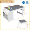 Kids art table set with gray surface, 4 paint cups, and storage cubbies, ideal for playroom activities.