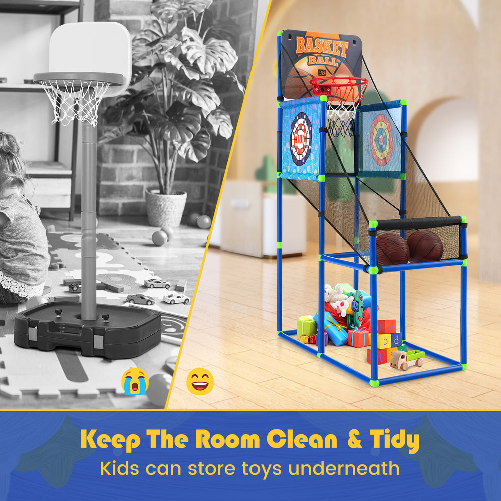 Kids basketball arcade game with electronic scoreboard, durable PVC, perfect for indoor and outdoor play.