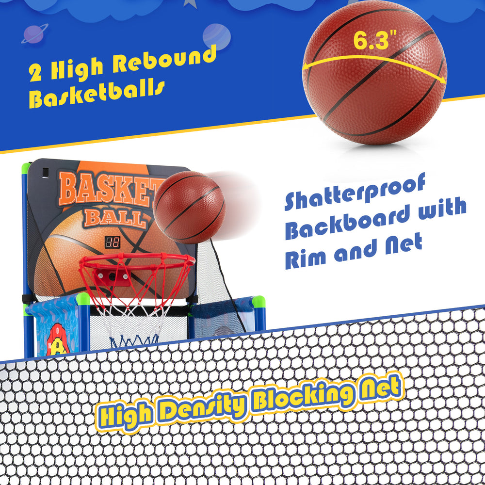 Kids basketball arcade game featuring shatterproof backboard, 2 high rebound basketballs, and electronic scoreboard for.