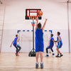 Portable basketball hoop with adjustable height from 4.3FT to 8.2FT, featuring wheels for easy mobility and.