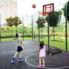 Children playing basketball with a 4.3-8.2 FT adjustable hoop featuring wheels for easy mobility and a shatterproof.
