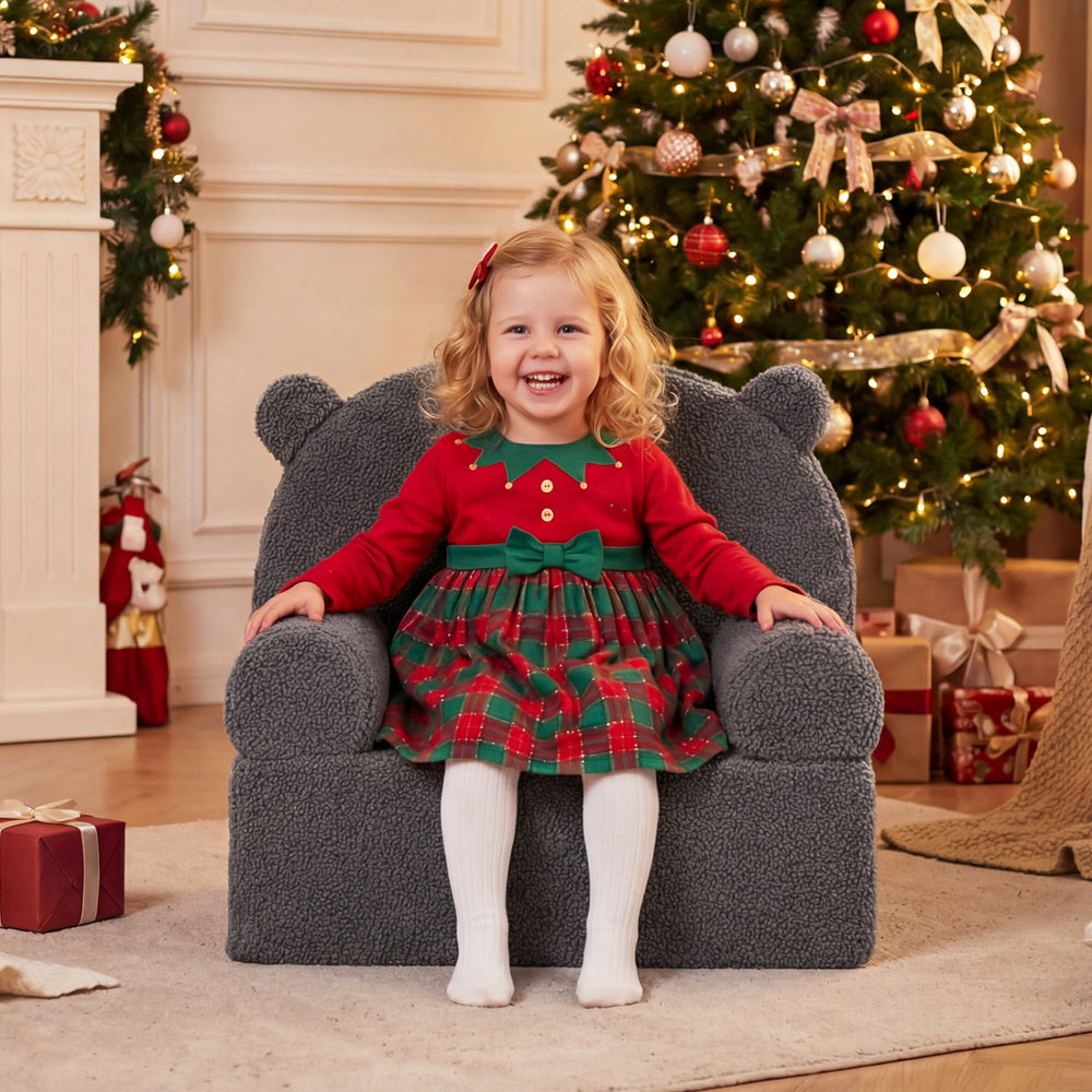 Kids Bear Sofa Toddler Foam Couch with Soft Fleece Fabric Cover-Gray - Gallery View 1 of 10
