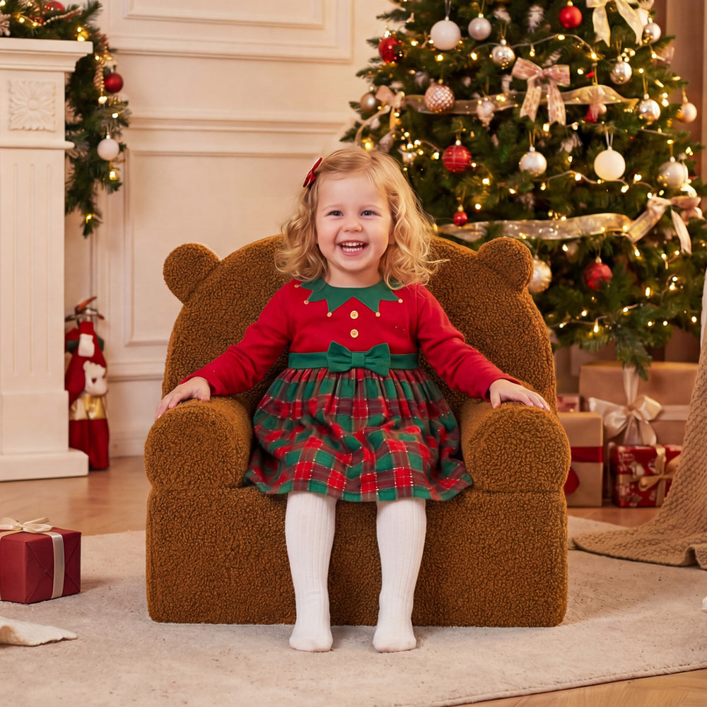 Kids Bear Sofa Toddler Foam Couch with Soft Fleece Fabric Cover-Brown - Gallery View 1 of 10