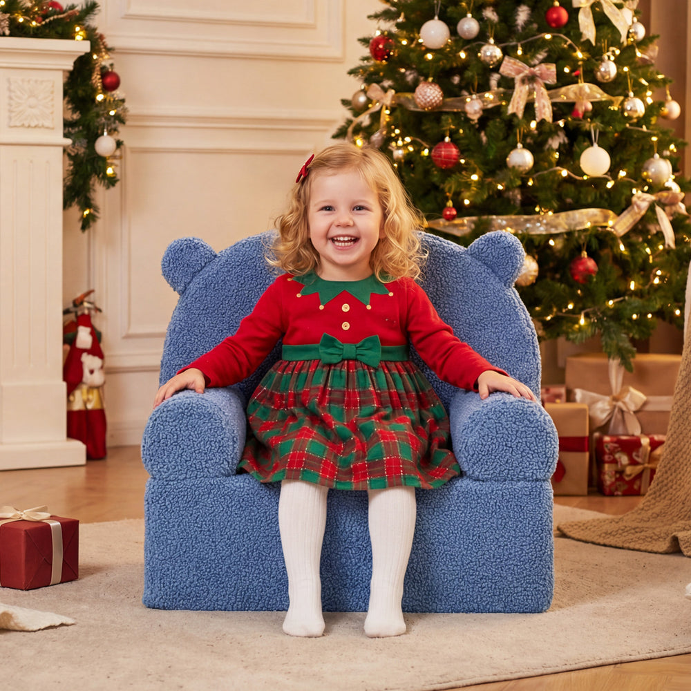 Kids Bear Sofa Toddler Foam Couch with Soft Fleece Fabric Cover-Navy - Gallery View 1 of 10