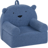 Kids bear sofa in navy with soft fleece fabric, featuring cozy backrest and armrests for toddler comfort.