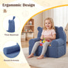 Kids bear sofa in navy with soft fleece fabric, featuring a cozy backrest and round armrests for toddler comfort.