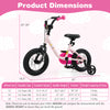 Kids bike in pink for ages 3-7, featuring 12-inch wheels, dual brakes, and detachable training wheels for safe riding.