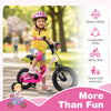 Kids bike in pink for ages 3-7 with training wheels, dual brakes, and enclosed chain guard for safe riding outdoors.