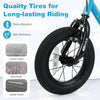 Front view of the 12-inch kids bike tire showcasing quality wear resistance and shock absorption for safe riding.