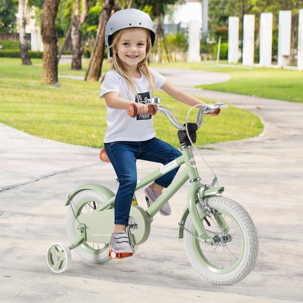 Kids Bike with Adjustable Handlebar and Saddle Green-12 Inches - Gallery View 1 of 10