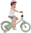 Kids bike in green with adjustable handlebar and saddle, featuring training wheels for safe riding and balance.
