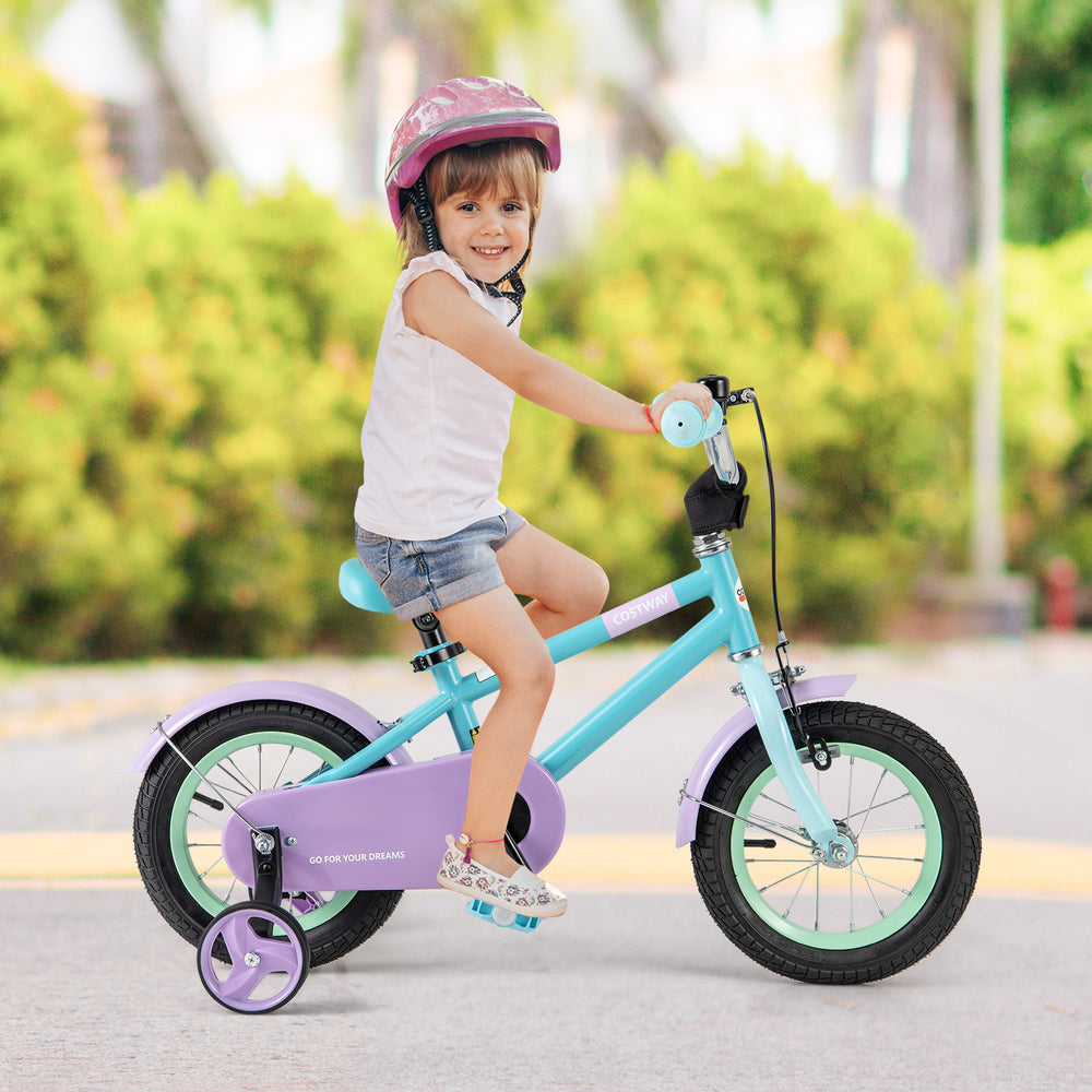 Kids Bike with Adjustable Handlebar and Saddle Purple-12 Inches - Gallery View 1 of 10
