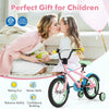 Kids bike with adjustable handlebar and saddle in pink, featuring training wheels for balance and safety, perfect for.