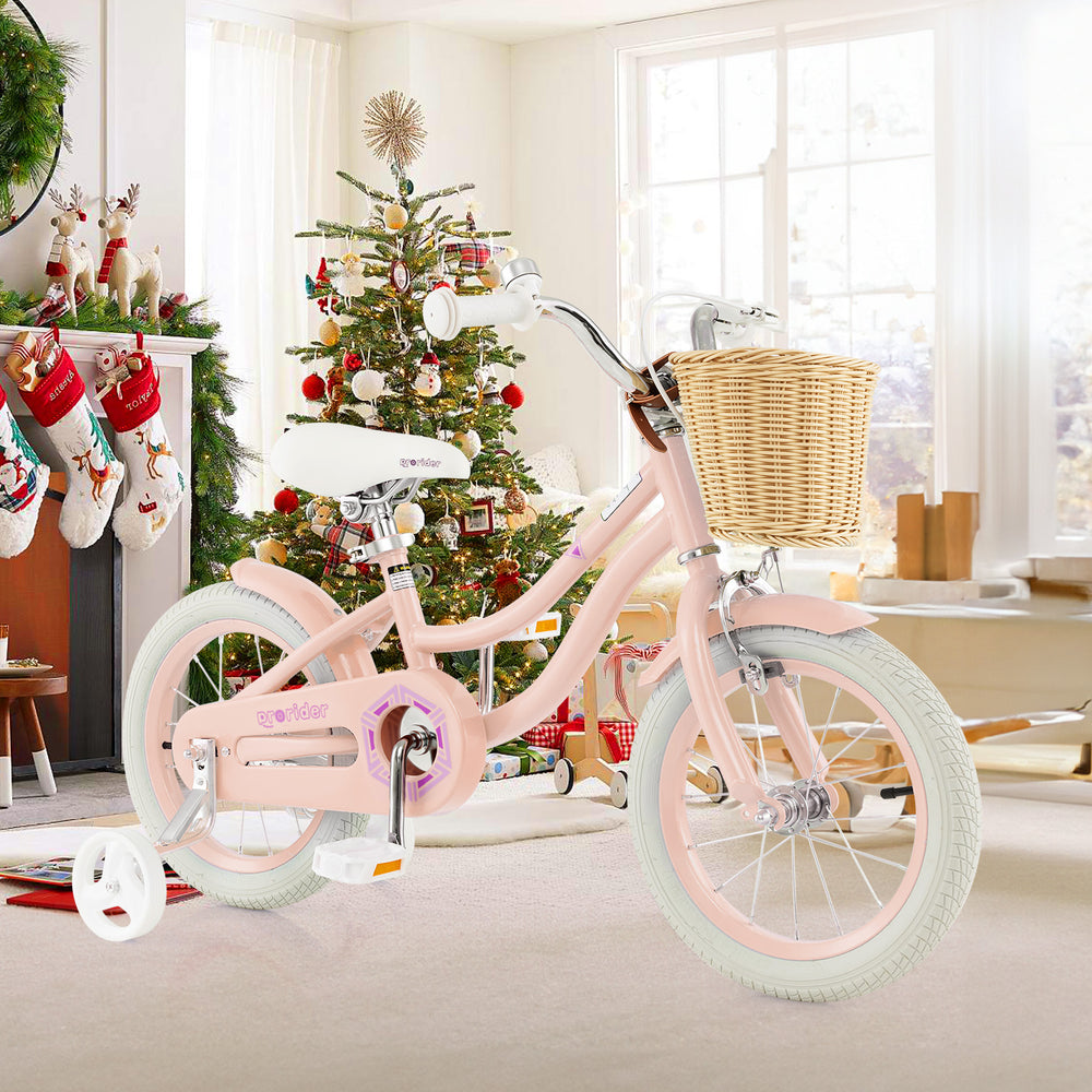14-Inch Kids Bike with Training Wheels and Adjustable Handlebar Seat-Pink - Gallery View 1 of 9